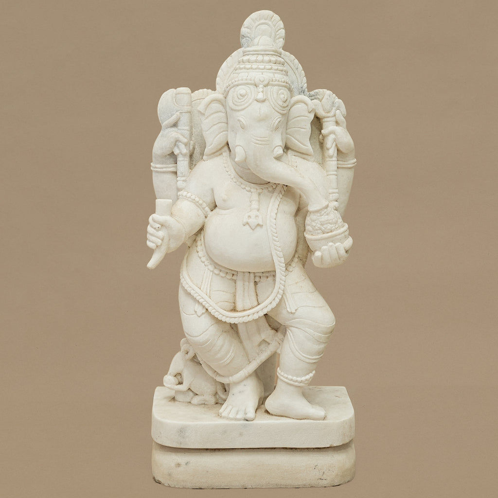 19.5" Lord Ganesha Statue | Handcrafted from White Marble