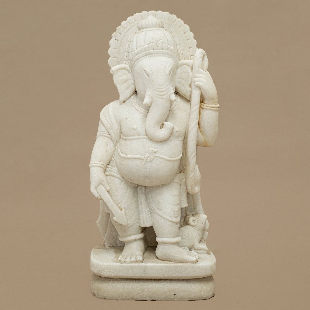 15" Lord Ganesha Statue | Handcrafted from White Marble