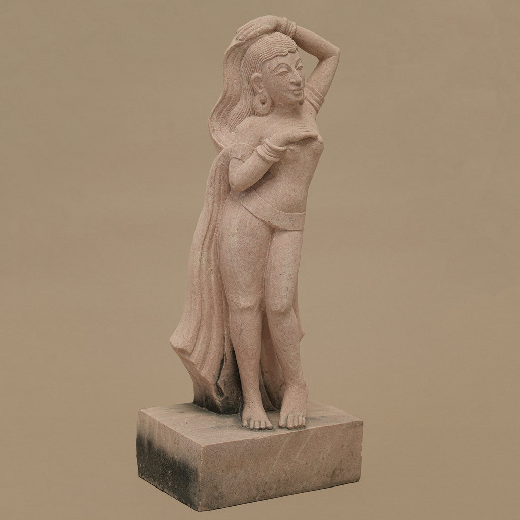 18.5" Indian Classical Dancer Statue | Handcrafted from Pink Sandstone