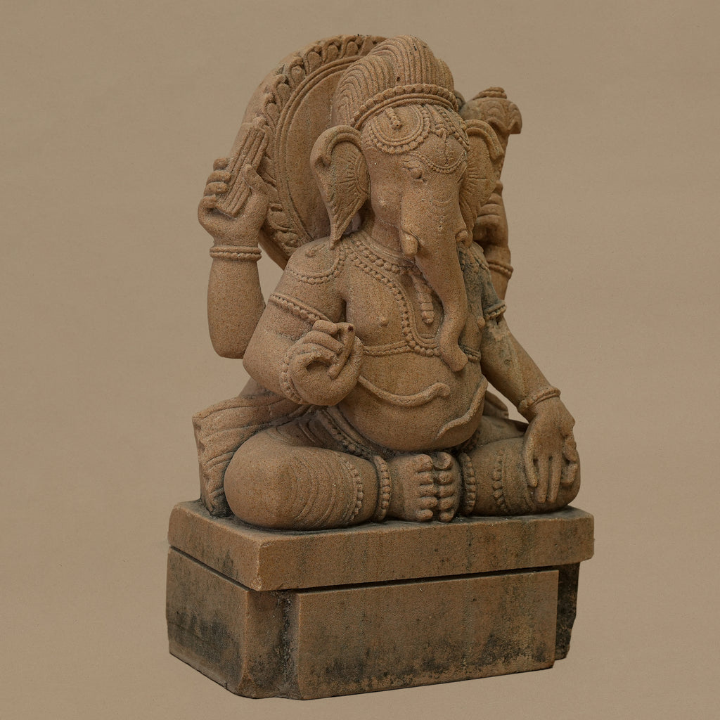 12" Sitting Lord Ganesha Statue | Handcrafted from Yellow Sandstone