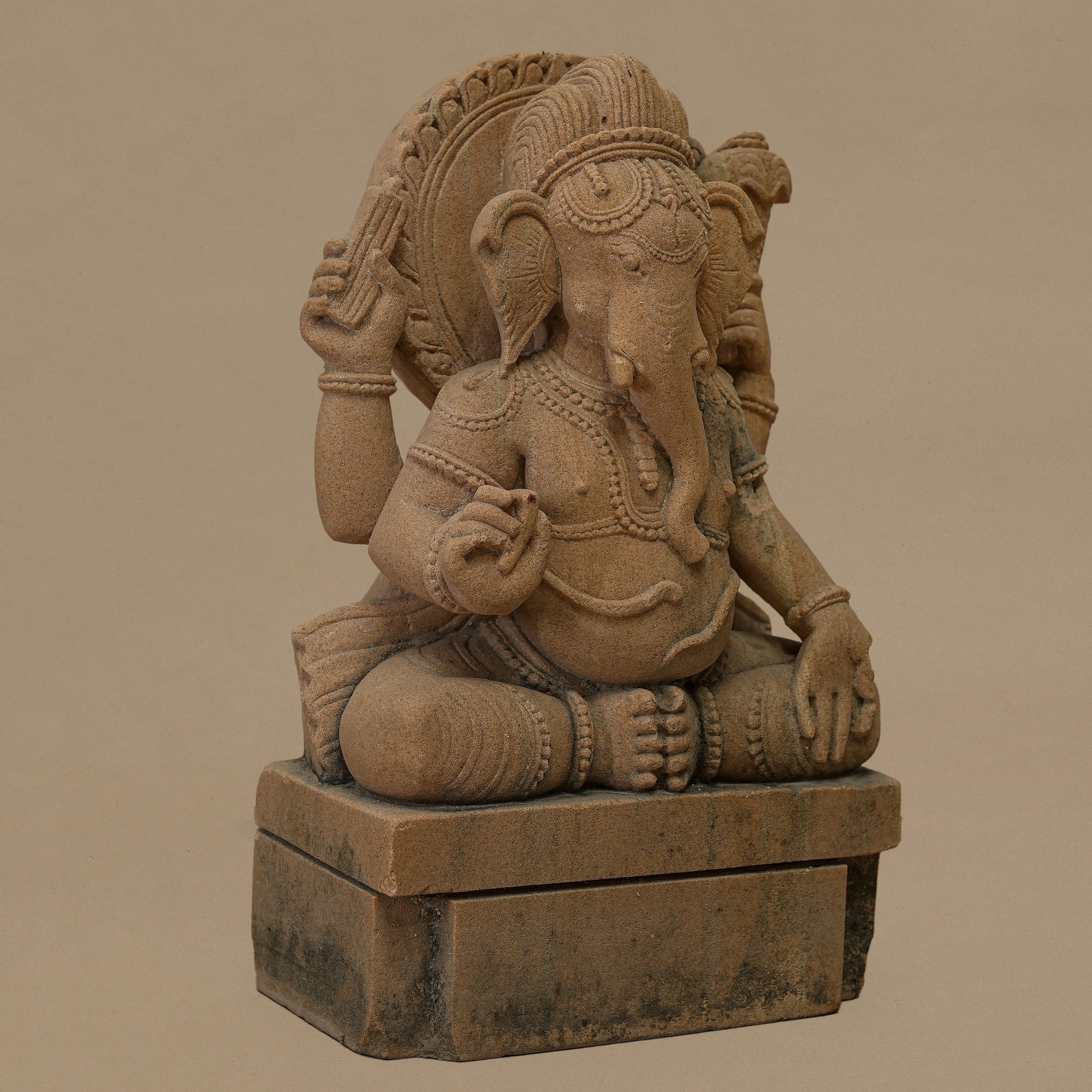 12" Sitting Lord Ganesha Statue | Handcrafted from Yellow Sandstone