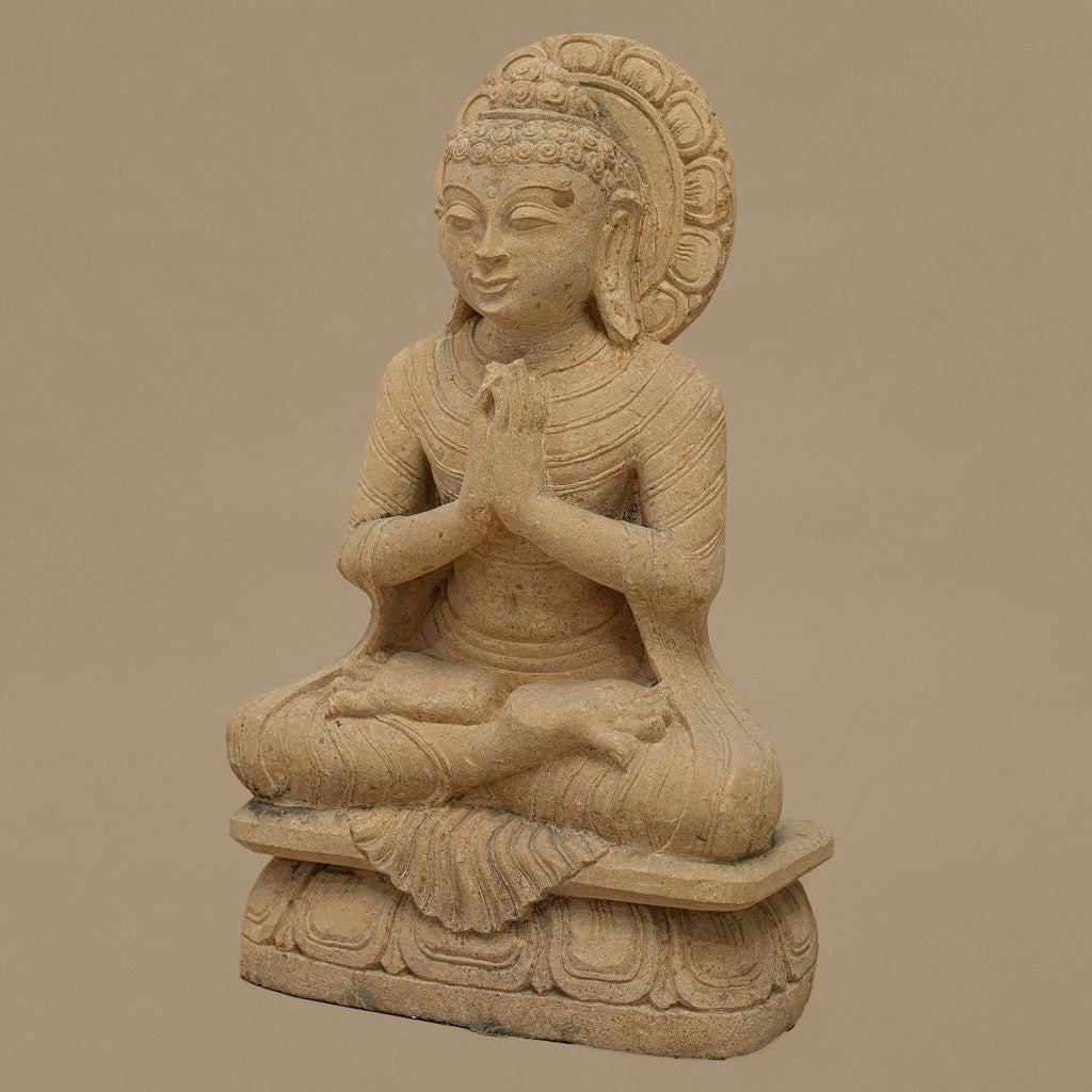 15" Lord Buddha Statue | Handcrafted from Yellow Sandstone