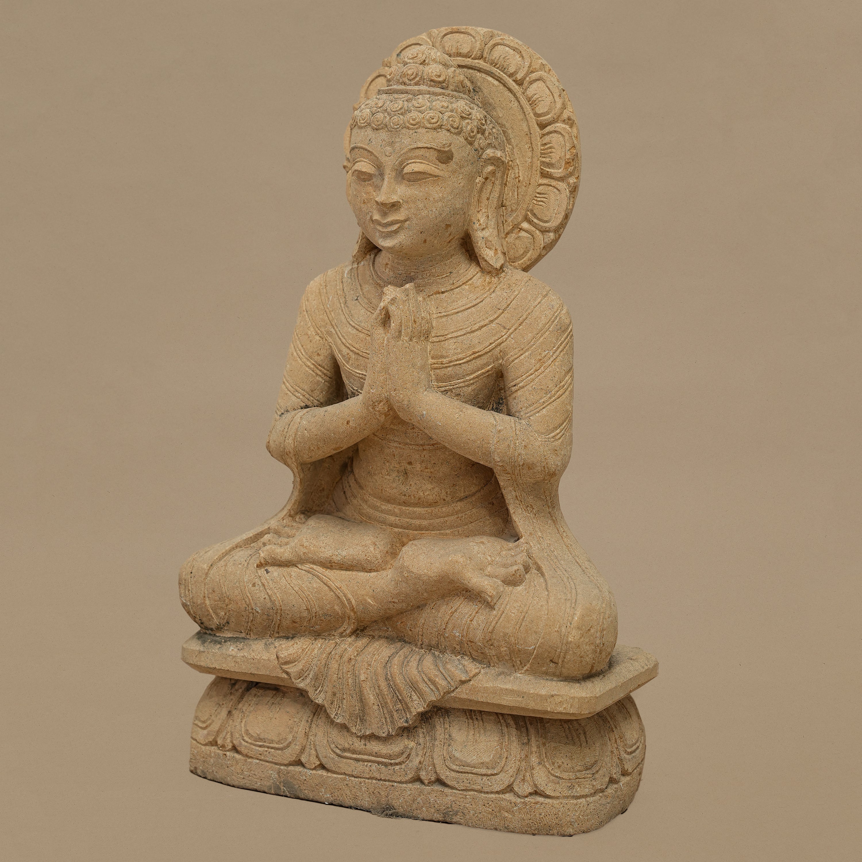 15" Lord Buddha Statue | Handcrafted from Yellow Sandstone