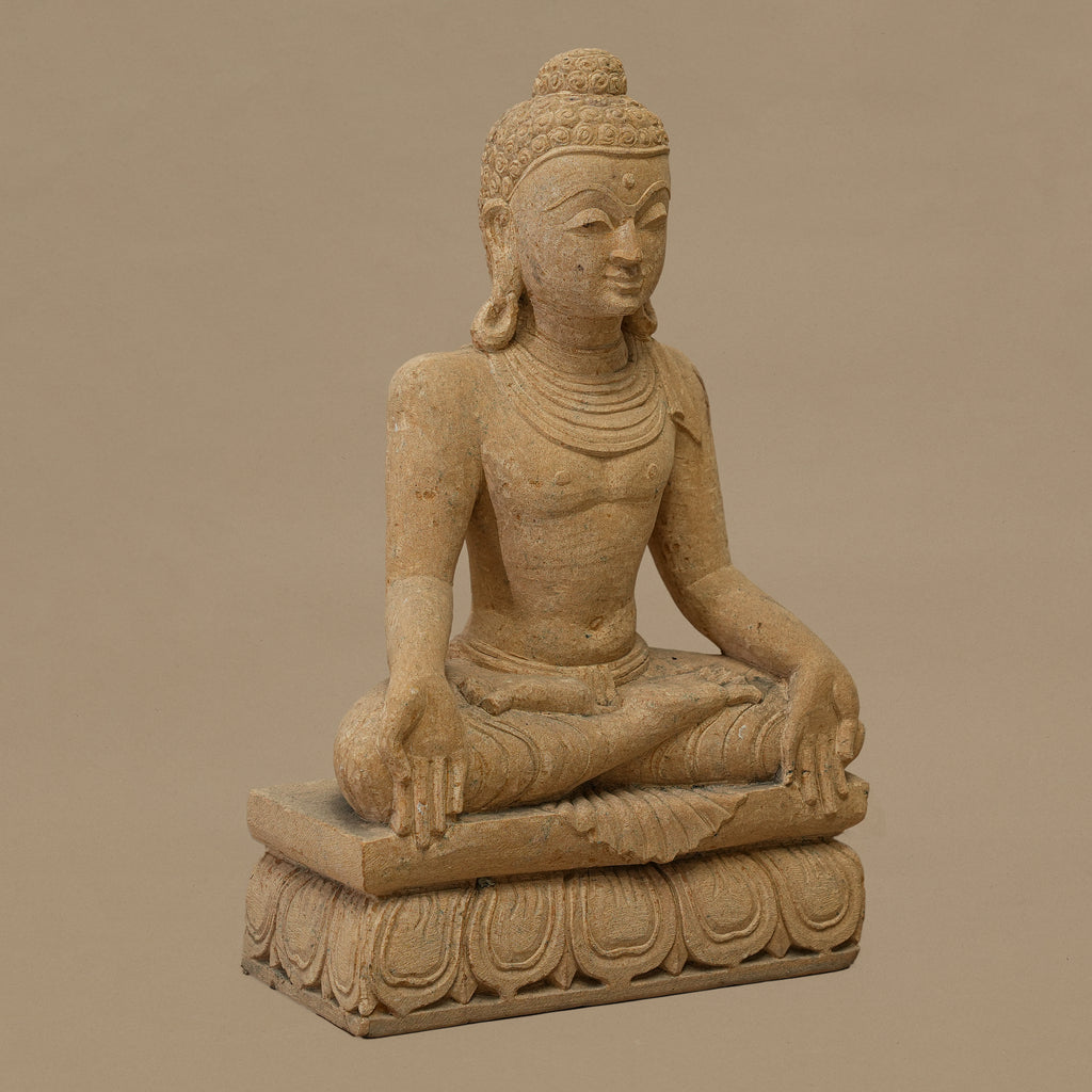 14" Lord Buddha Statue | Handcrafted from Yellow Sandstone