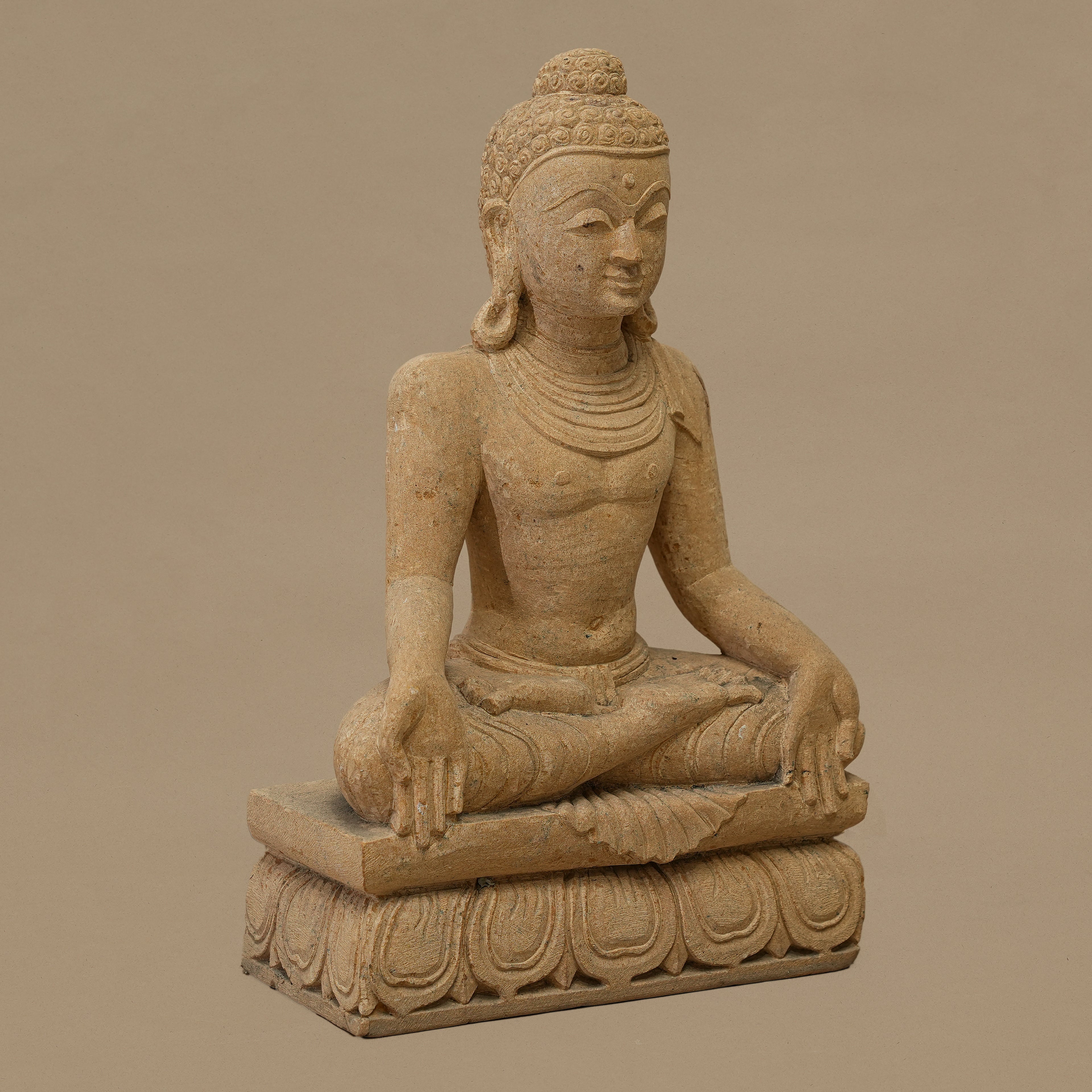 14" Lord Buddha Statue | Handcrafted from Yellow Sandstone