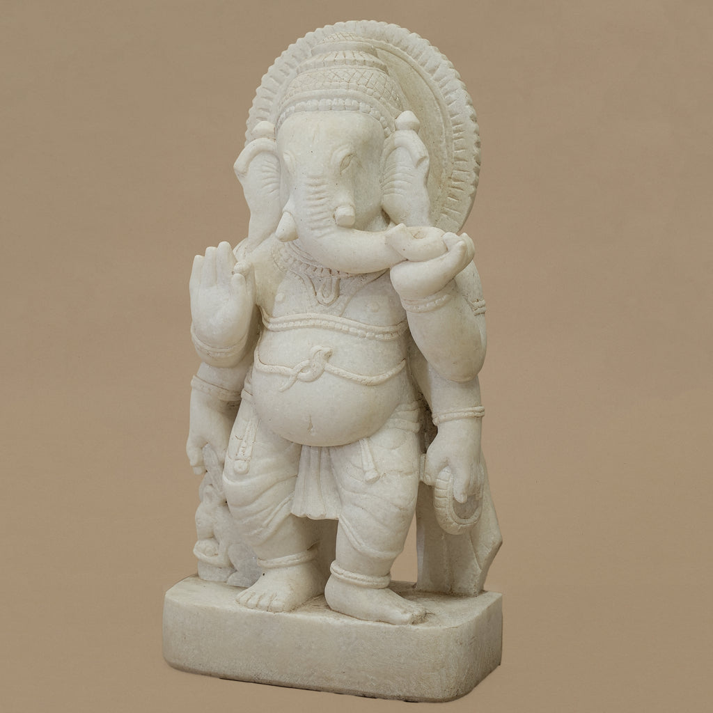 18" Lord Ganesha Statue | Handcrafted from White Marble