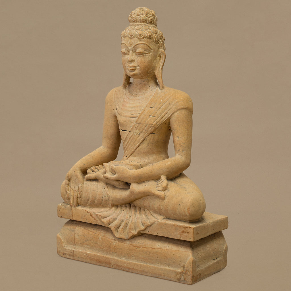 14" Lord Buddha Statue | Handcrafted from Yellow Sandstone