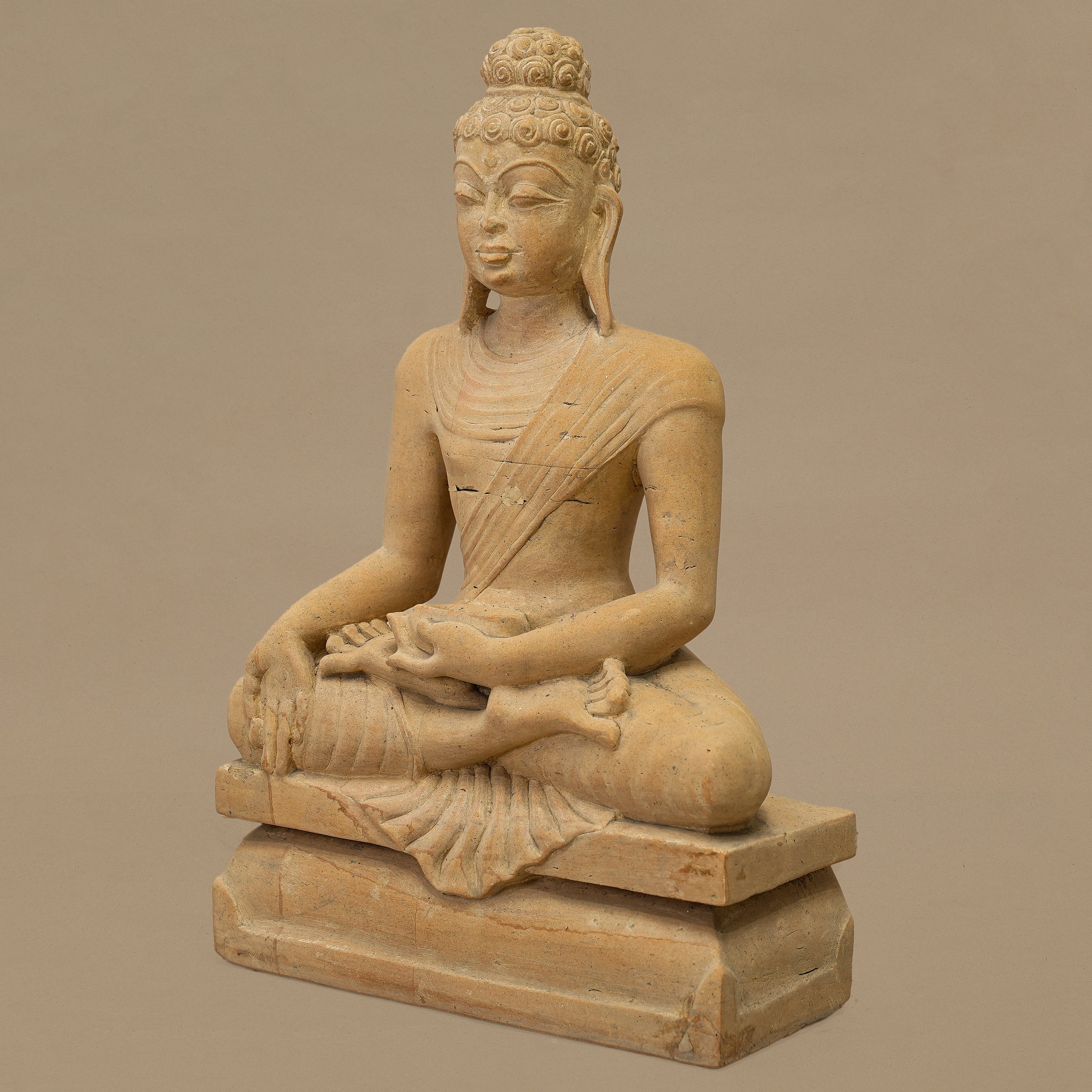 14" Lord Buddha Statue | Handcrafted from Yellow Sandstone