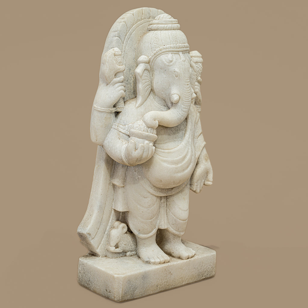 19" Lord Ganesha Statue | Handcrafted from White Marble