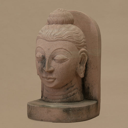 10" Lord Buddha Head | Handcrafted from Pink Sandstone