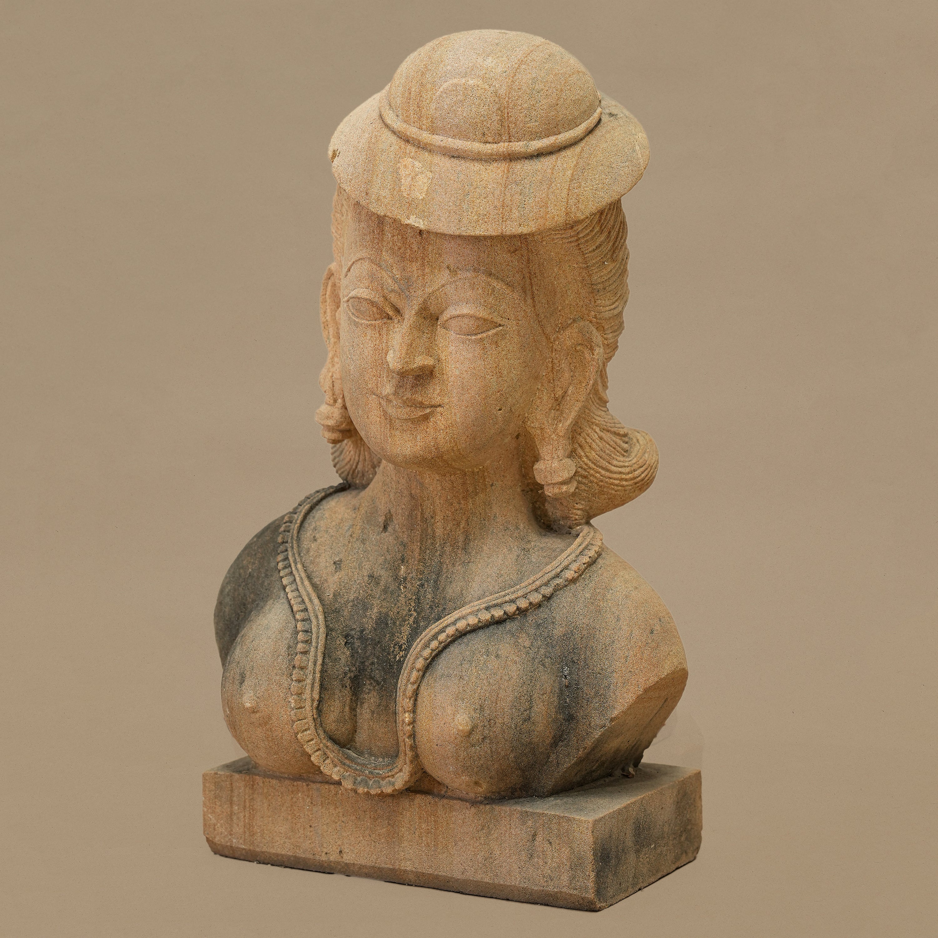 14" Female Bust Statue | Handcrafted from Yellow Sandstone
