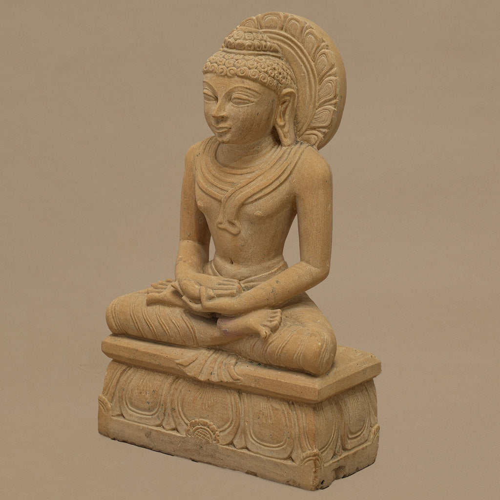 15" Lord Buddha Statue | Handcrafted from Yellow Sandstone
