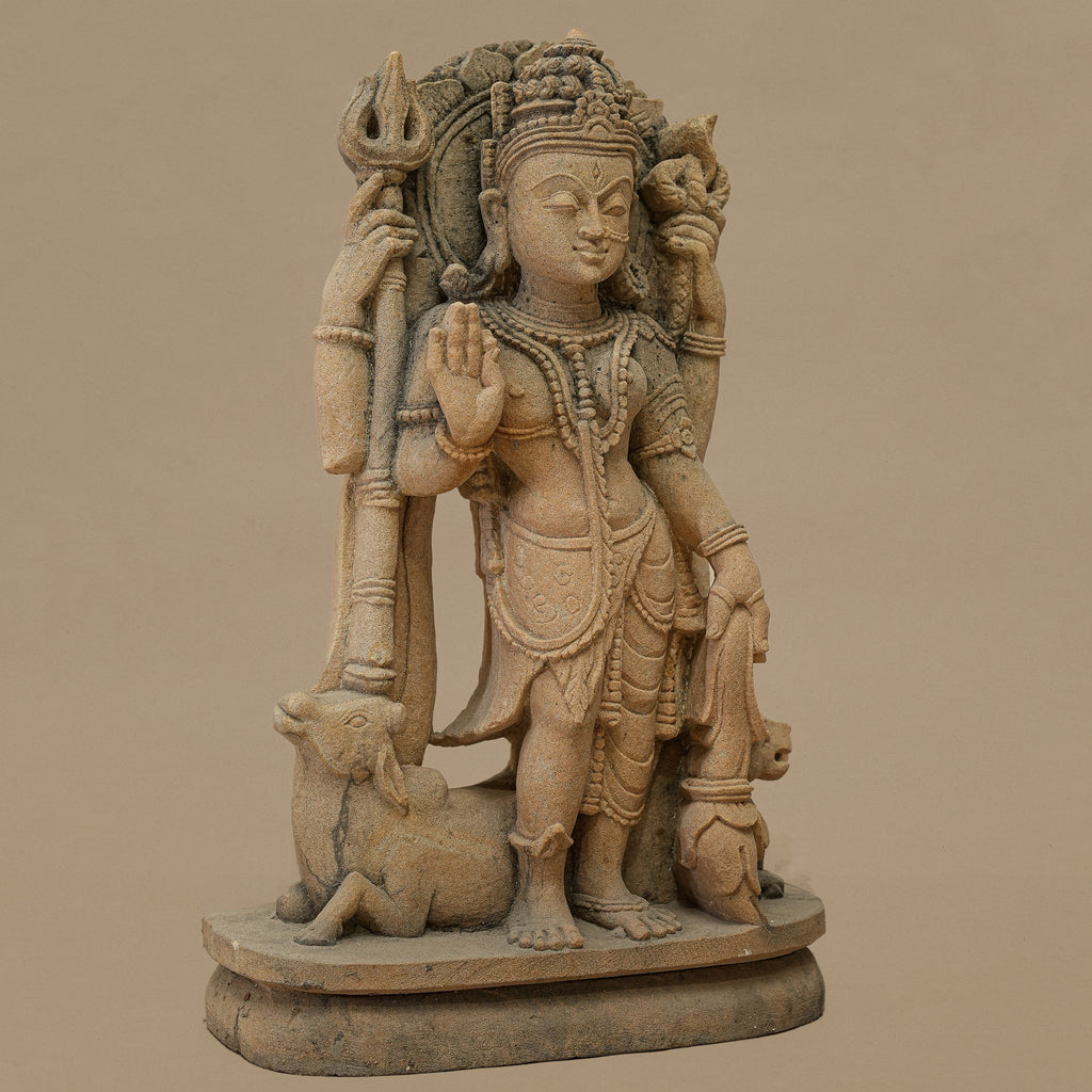 15" Lord Shiva - Maa Durga Statue | Handcrafted from Yellow Sandstone