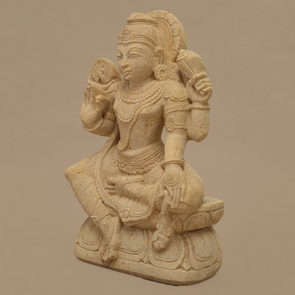 14" God Vishnu Statue | Handcrafted from Yellow Sandstone