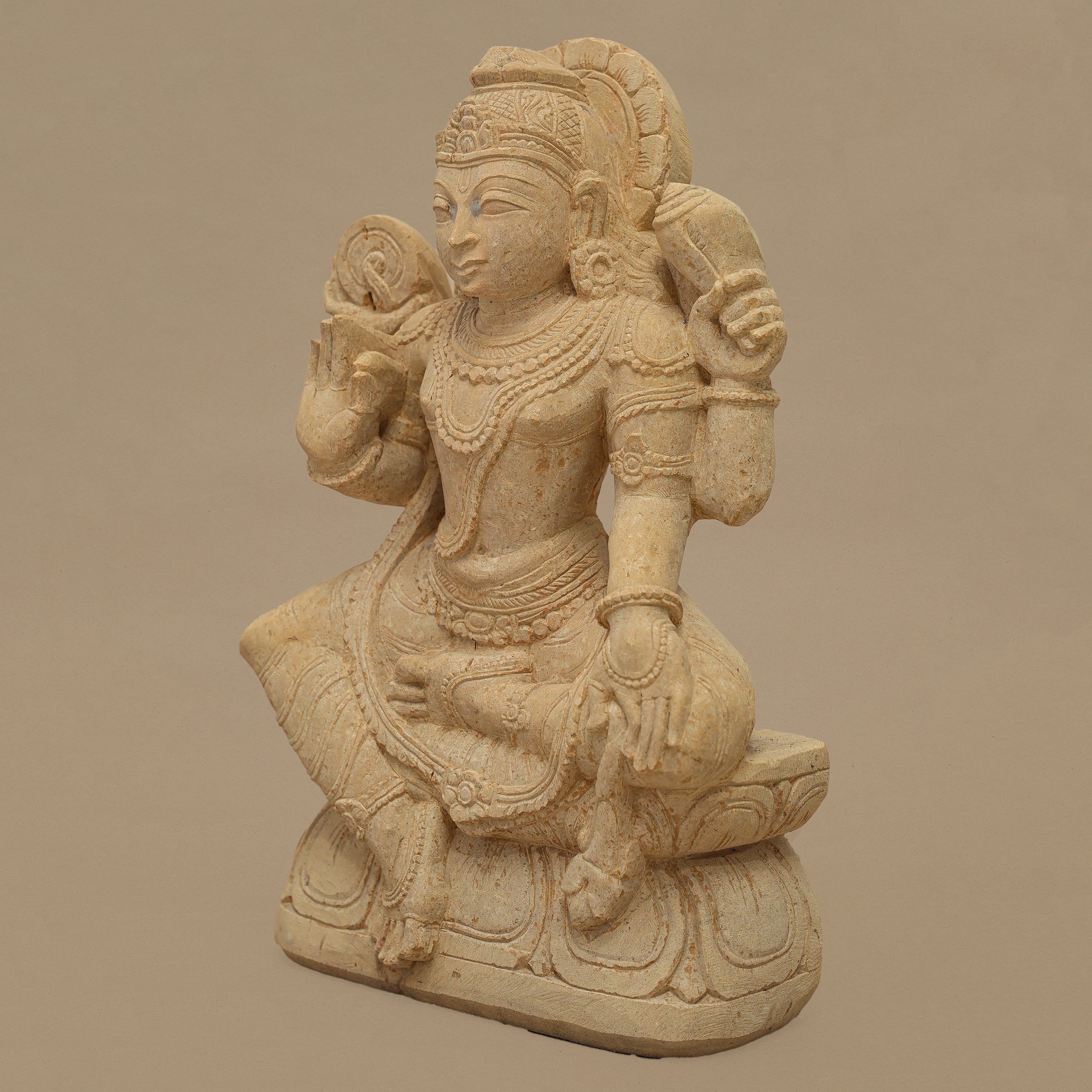 14" God Vishnu Statue | Handcrafted from Yellow Sandstone