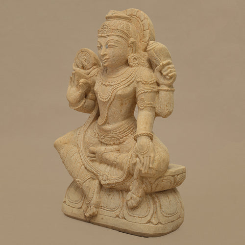 14" God Vishnu Statue | Handcrafted from Yellow Sandstone