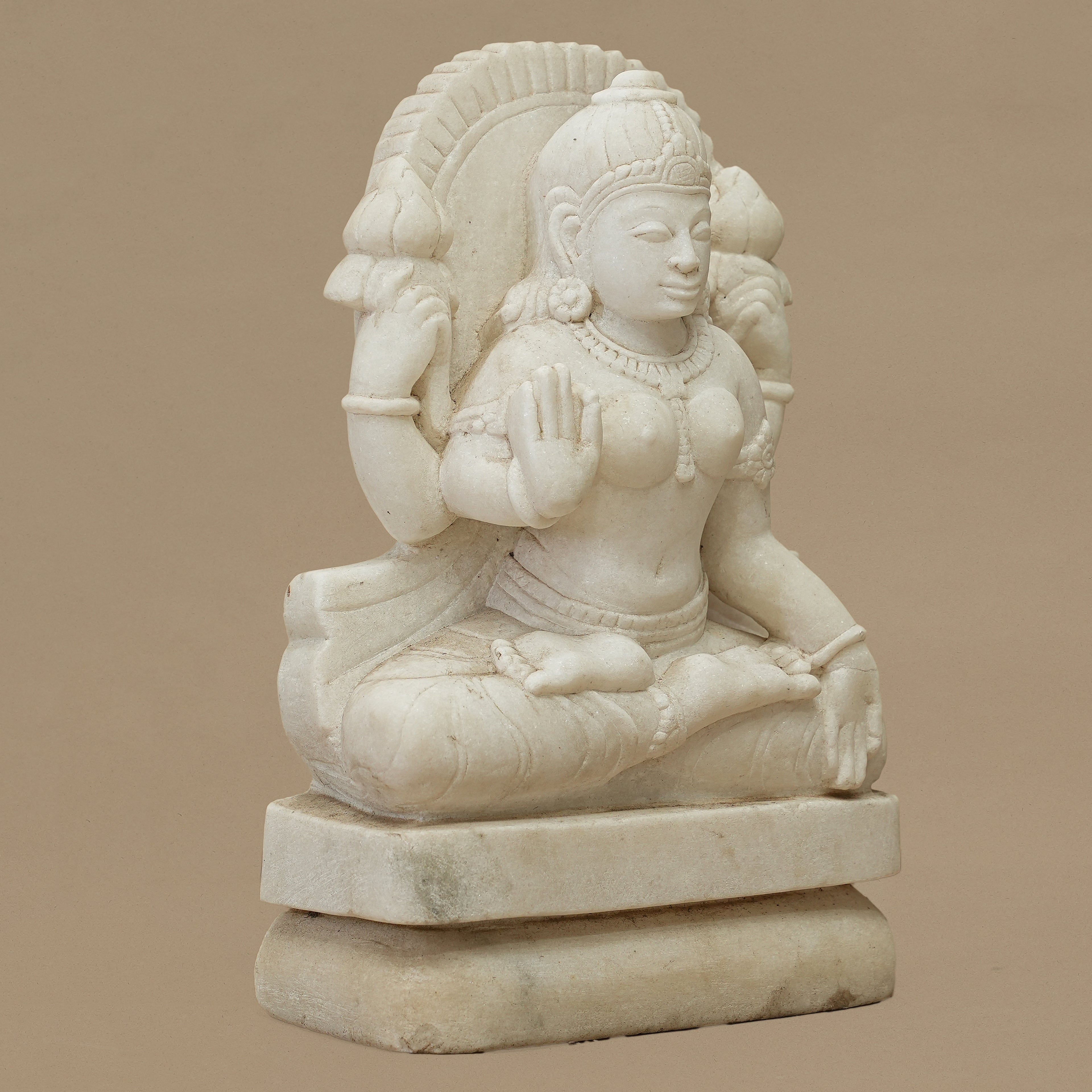 10.5" Goddess Laxmi Statue | Handcrafted from White Marble