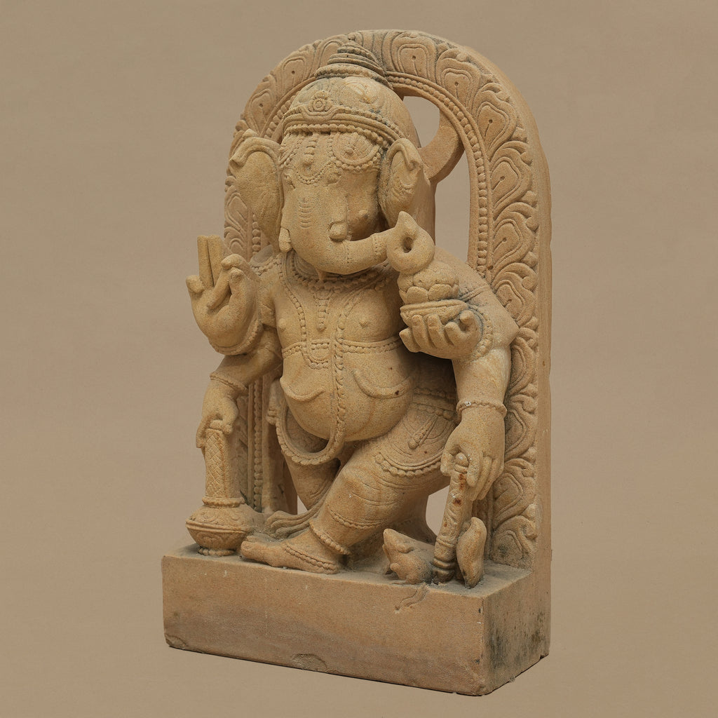 15" Lord Ganesha Statue | Handcrafted from Yellow Sandstone