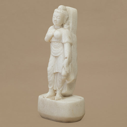12" Graceful Female Statue | Handcrafted from White Marble
