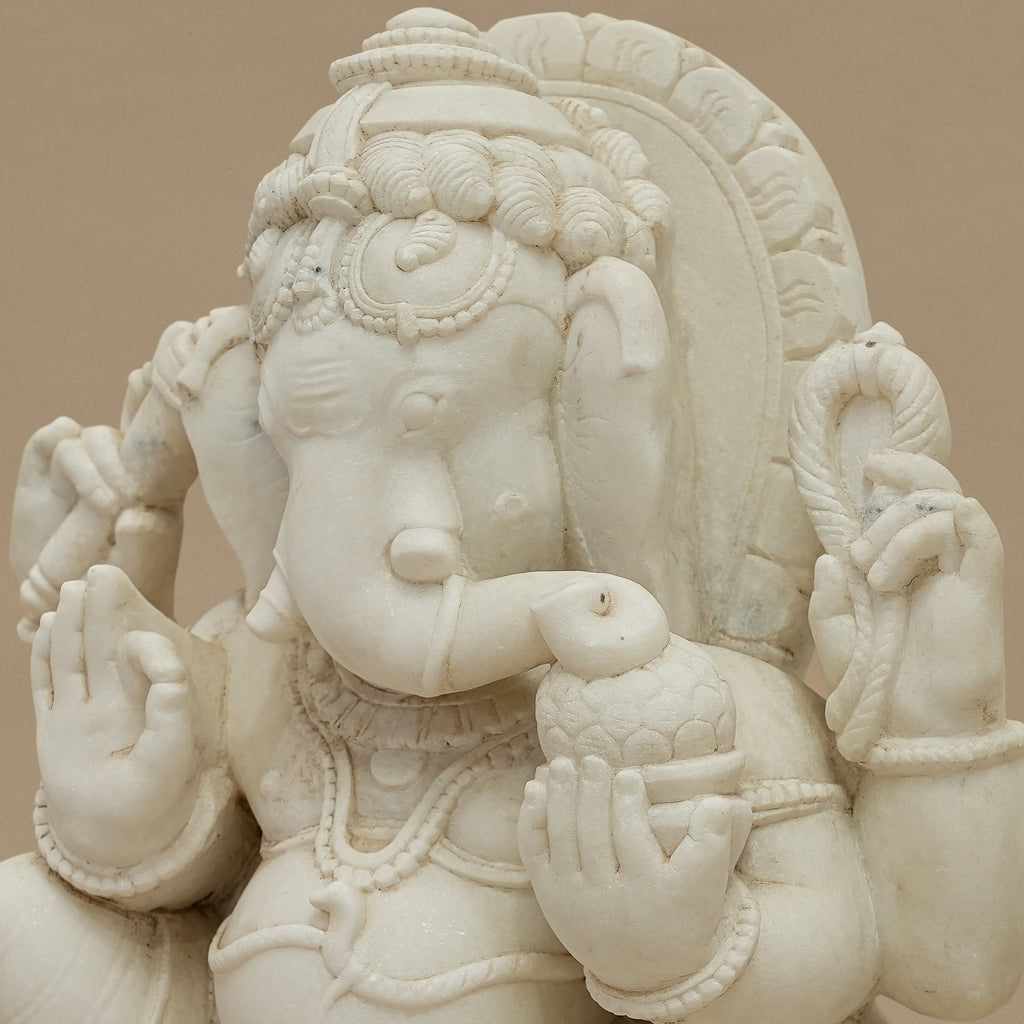 15" Lord Ganesha Statue | Handcrafted from White Marble