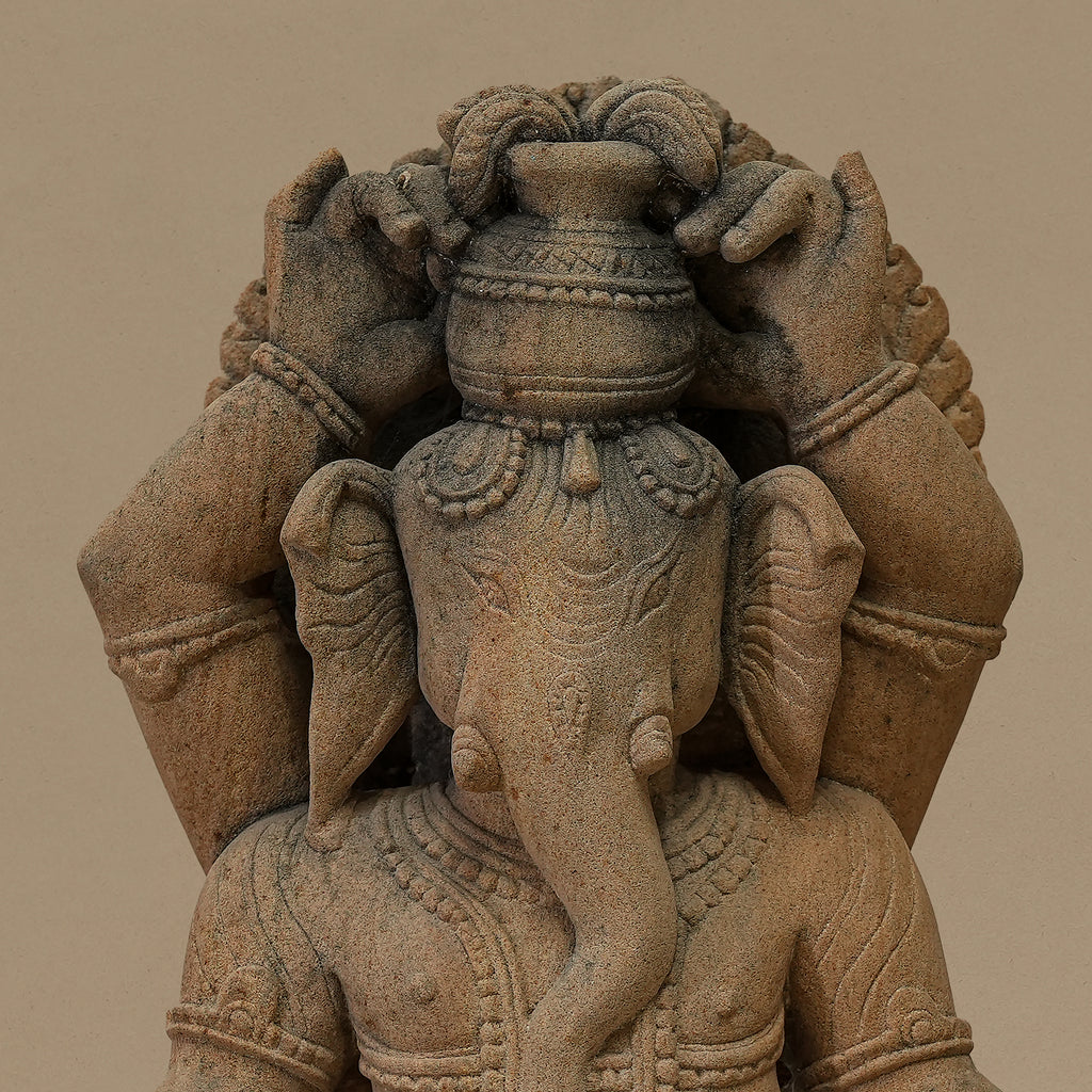 15" Lord Ganesha Statue | Handcrafted from Yellow Sandstone
