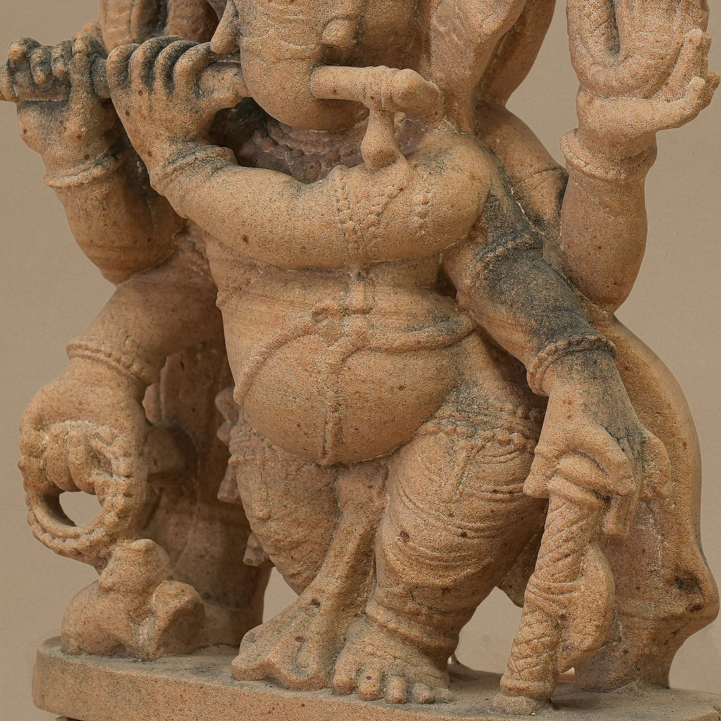 12" Six-armed Lord Ganesha Statue | Handcrafted from Yellow Sandstone