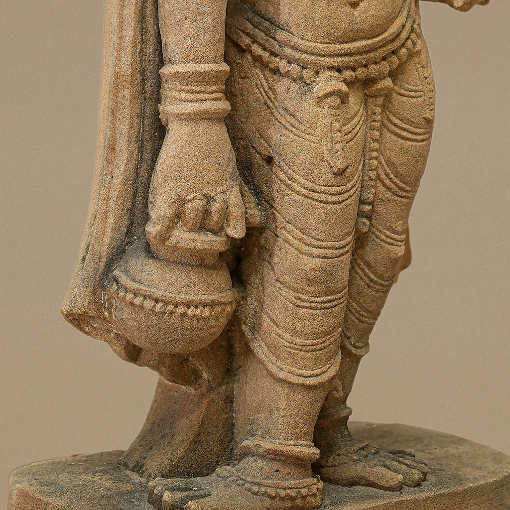 15" Traditional Female Statue | Handcrafted from Yellow Sandstone