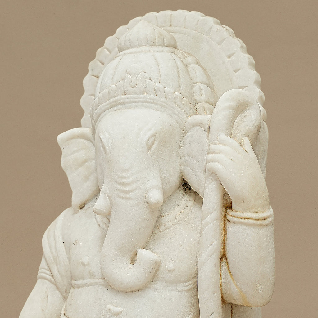 15" Lord Ganesha Statue | Handcrafted from White Marble