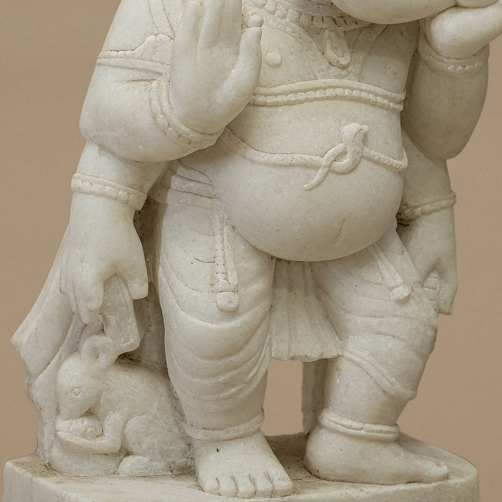 18" Lord Ganesha Statue | Handcrafted from White Marble
