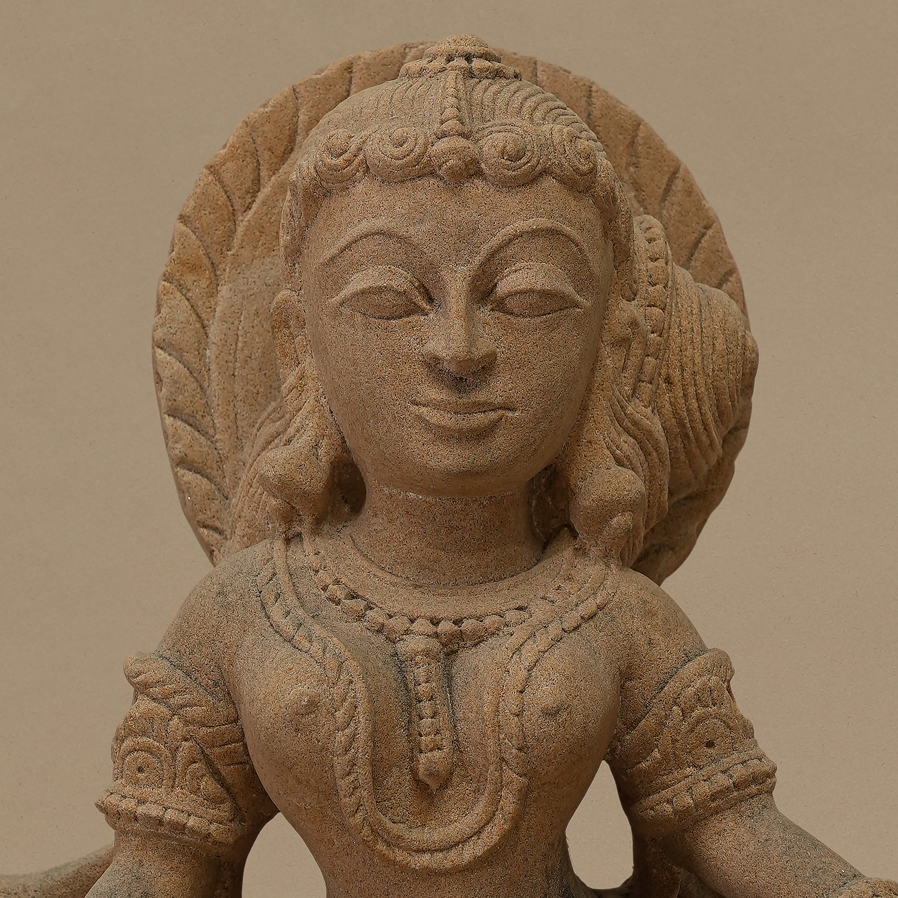 12" Dholak-Playing Female Statue | Handcrafted from Yellow Sandstone