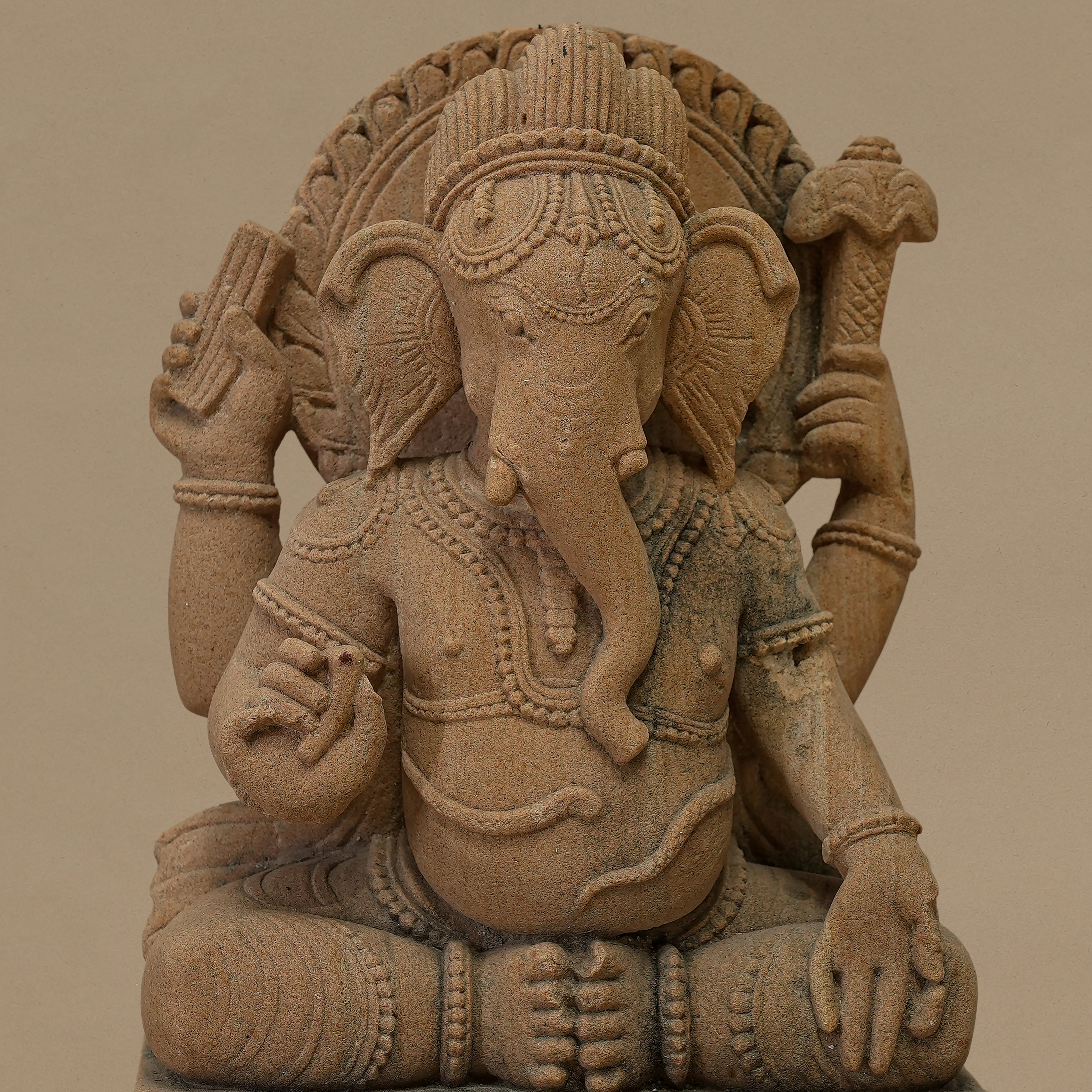 12" Sitting Lord Ganesha Statue | Handcrafted from Yellow Sandstone