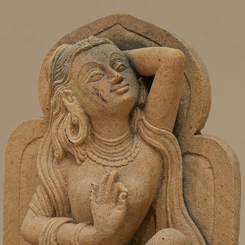 12" Serene Female Statue | Handcrafted from Yellow Sandstone