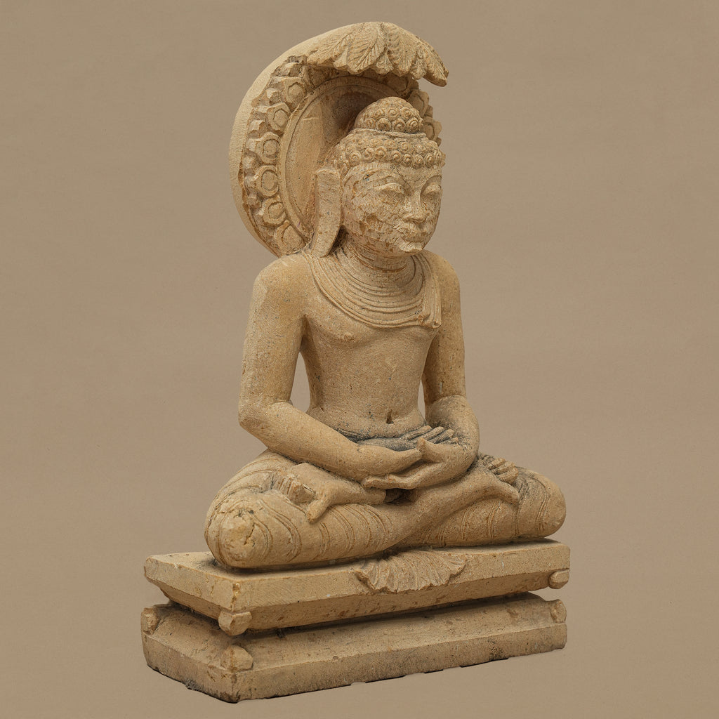 14" Lord Buddha Statue | Handcrafted from Yellow Sandstone