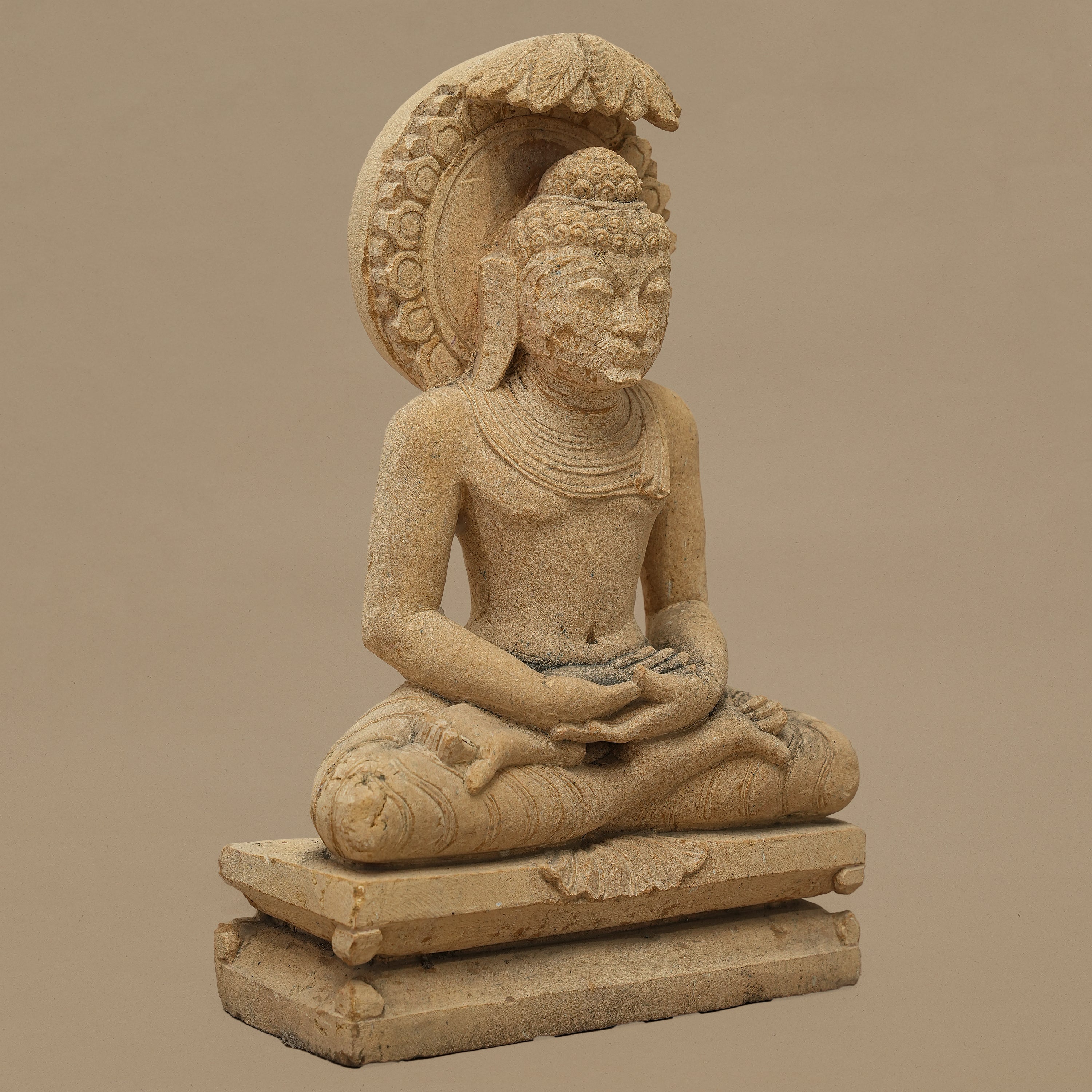 14" Lord Buddha Statue | Handcrafted from Yellow Sandstone