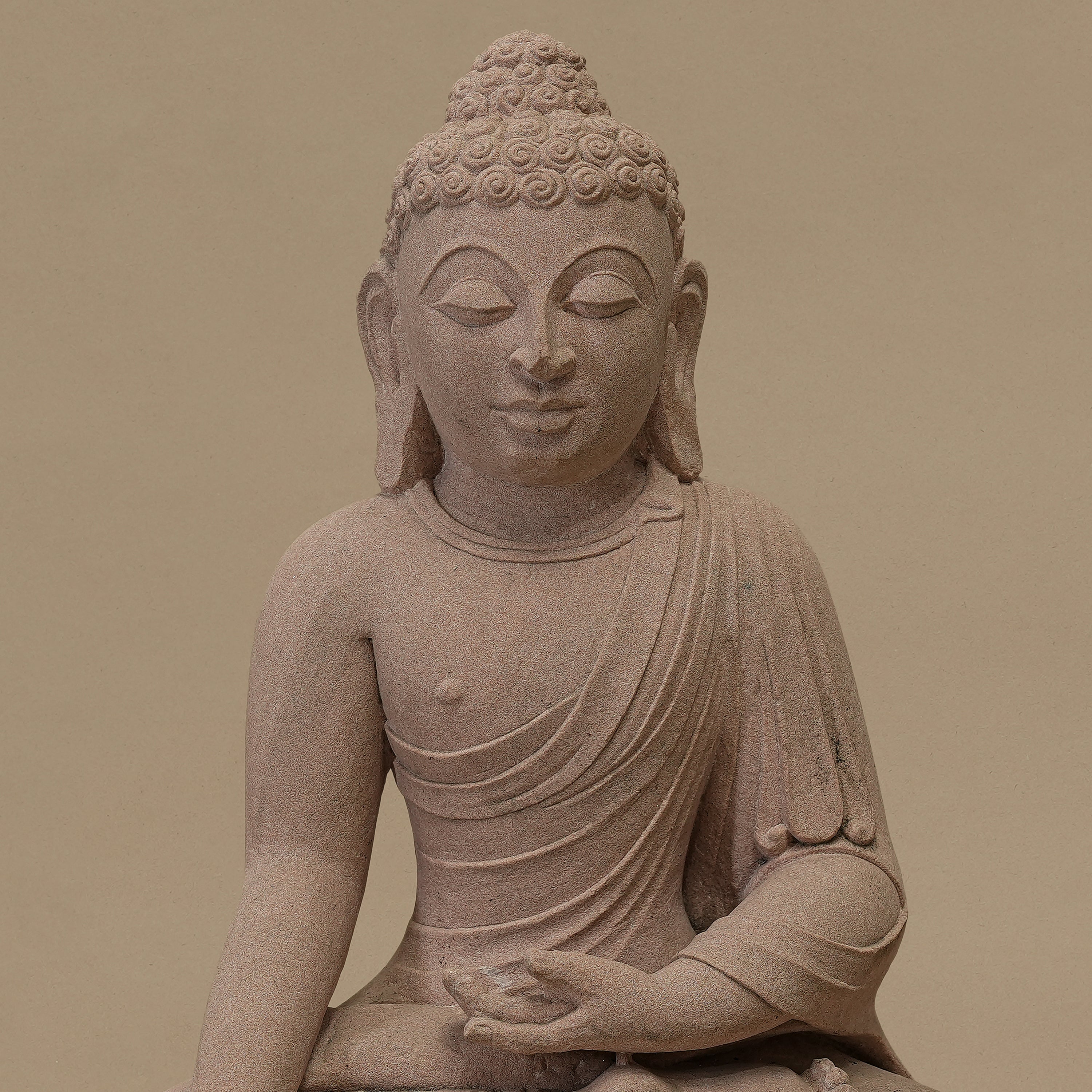16" Serene Lord Buddha Statue | Handcrafted from Pink Sandstone