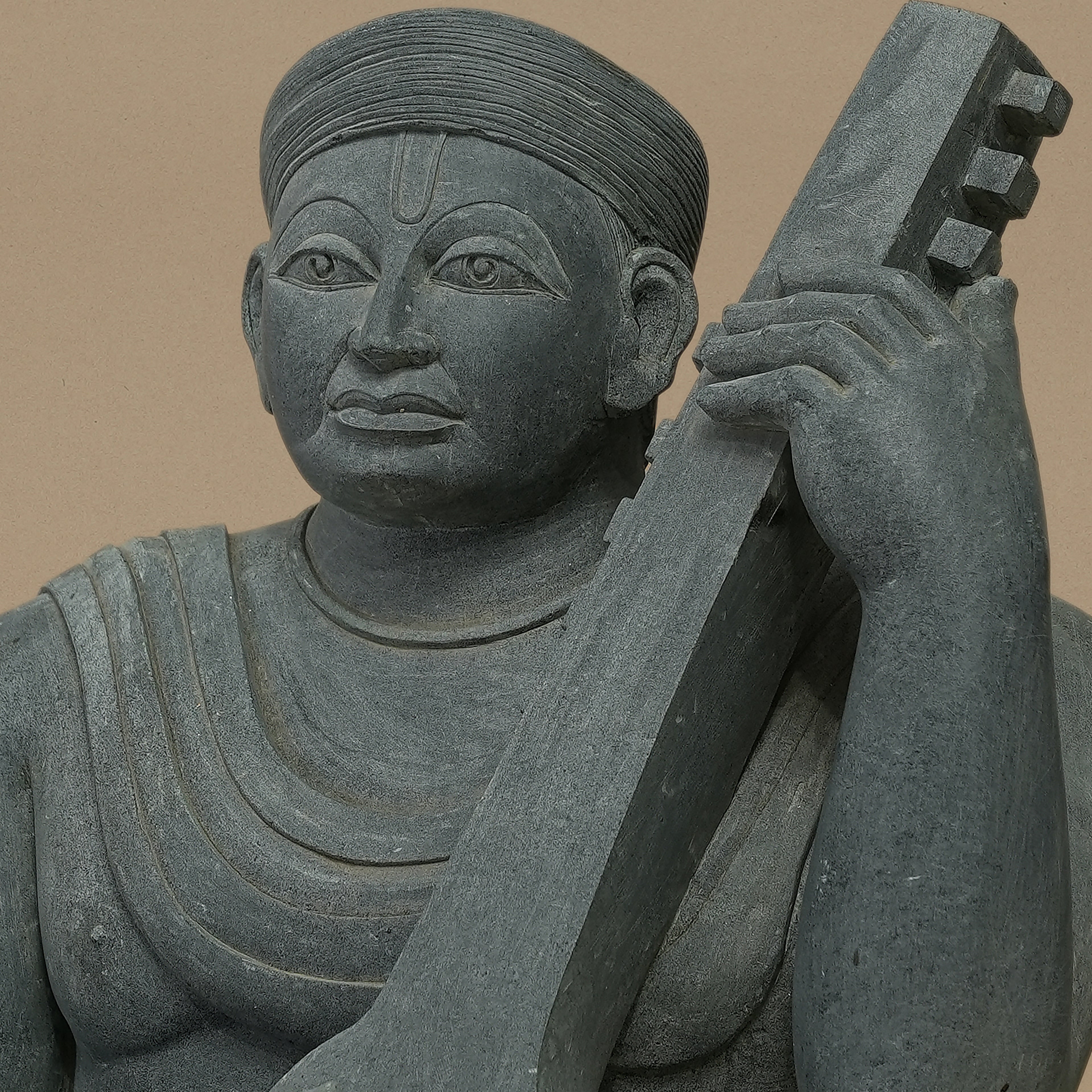 16" Guitar-Playing Musician Statue | Handcrafted from Dungarpur Black Stone