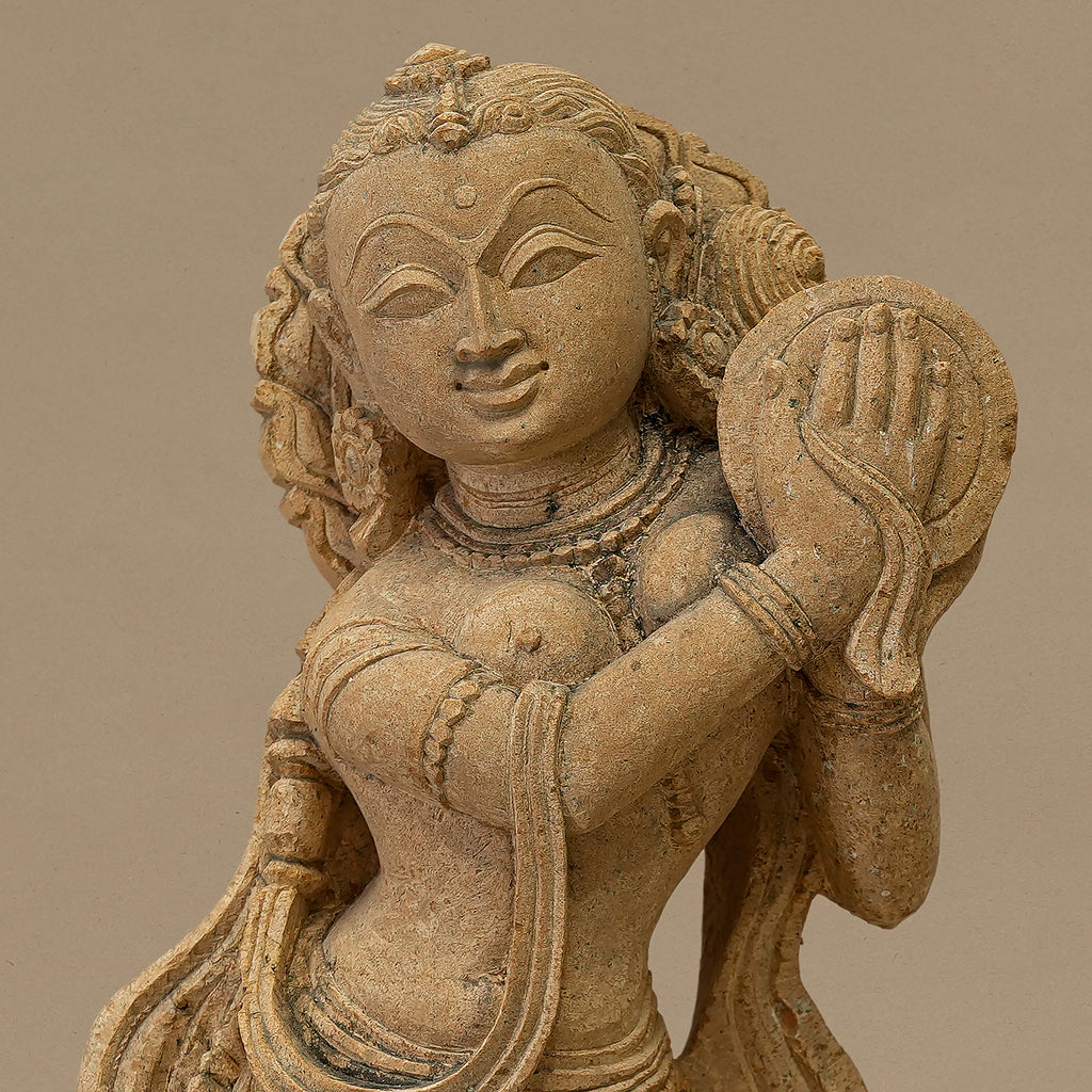 15.5" Graceful Female Statue | Handcrafted from Yellow Sandstone
