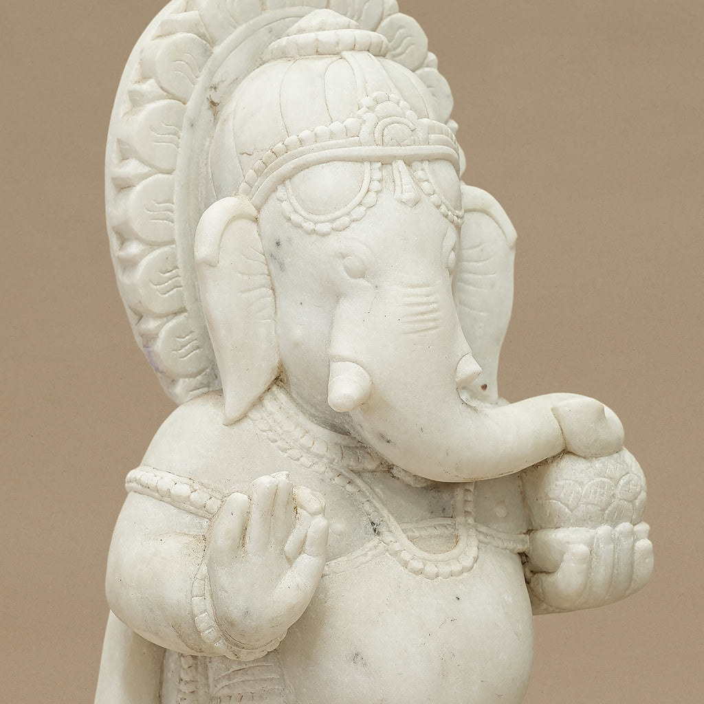 15" Lord Ganesha Statue | Handcrafted from White Marble
