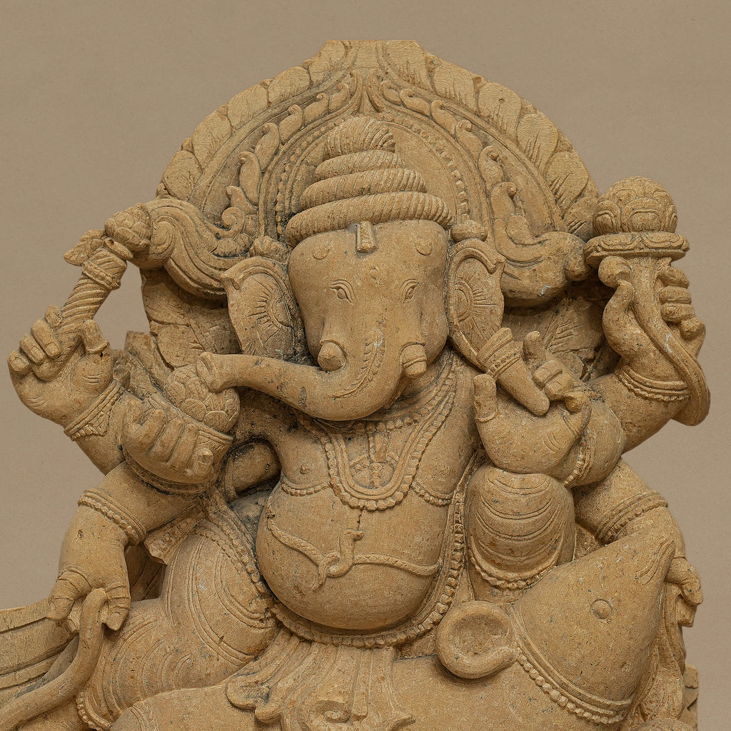 18" Lord Ganesha Statue | Handcrafted from Yellow Sandstone