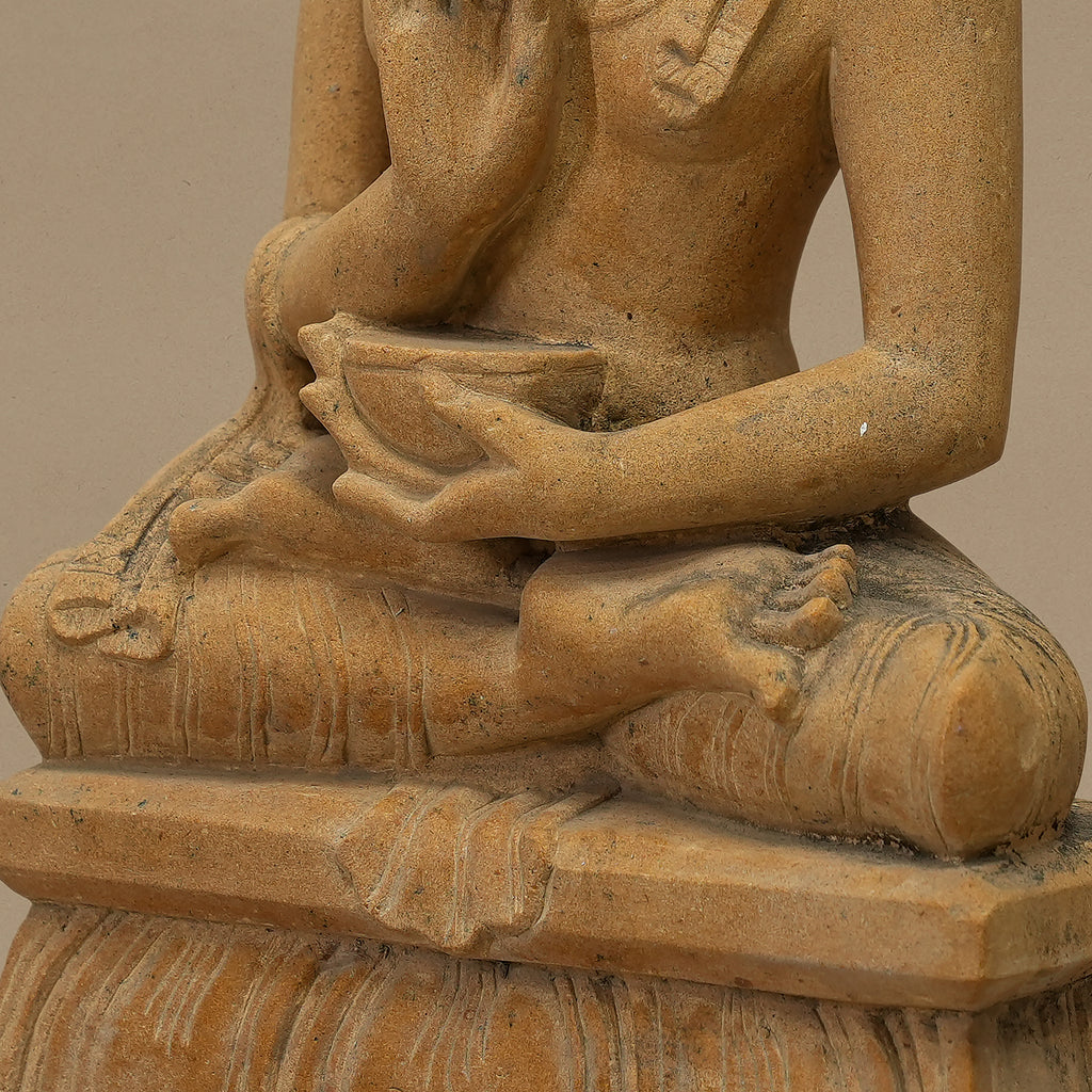 12" Lord Buddha Statue | Handcrafted from Yellow Sandstone