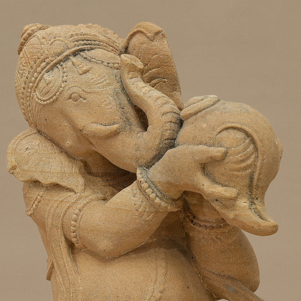 13" Lord Ganesha Statue | Handcrafted from Yellow Sandstone