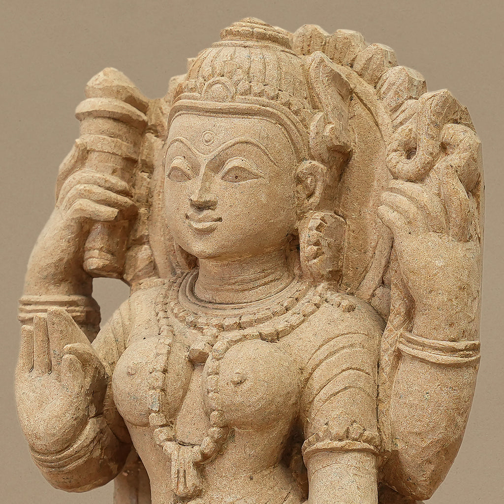 11.5" Goddess Durga Statue | Handcrafted from Yellow Sandstone