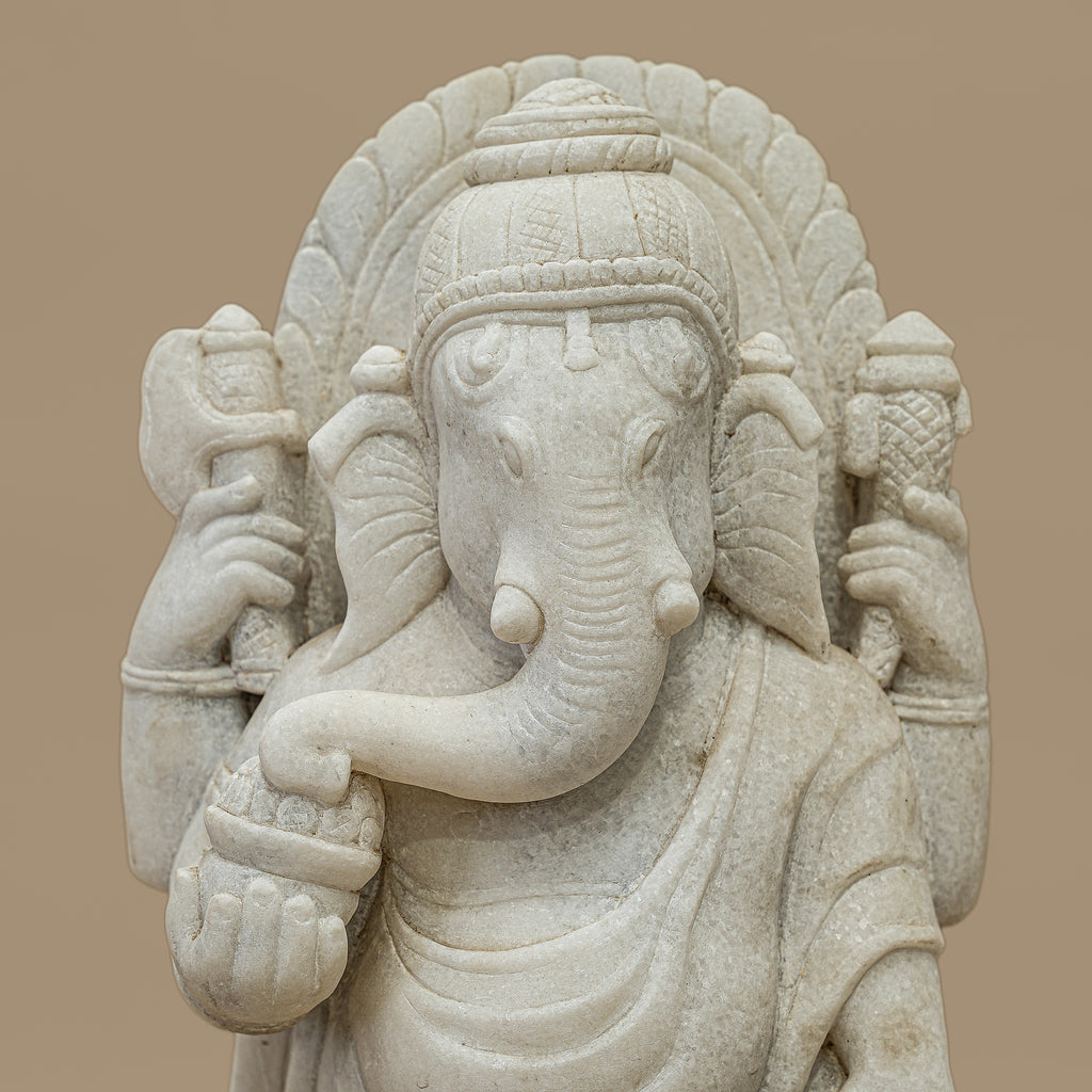 19" Lord Ganesha Statue | Handcrafted from White Marble