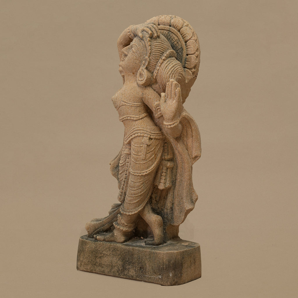 12" Elegant Female Statue | Handcrafted from Yellow Sandstone