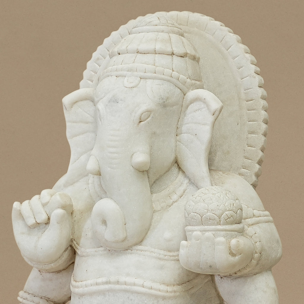 18" Standing Lord Ganesha Statue | Handcrafted from White Marble