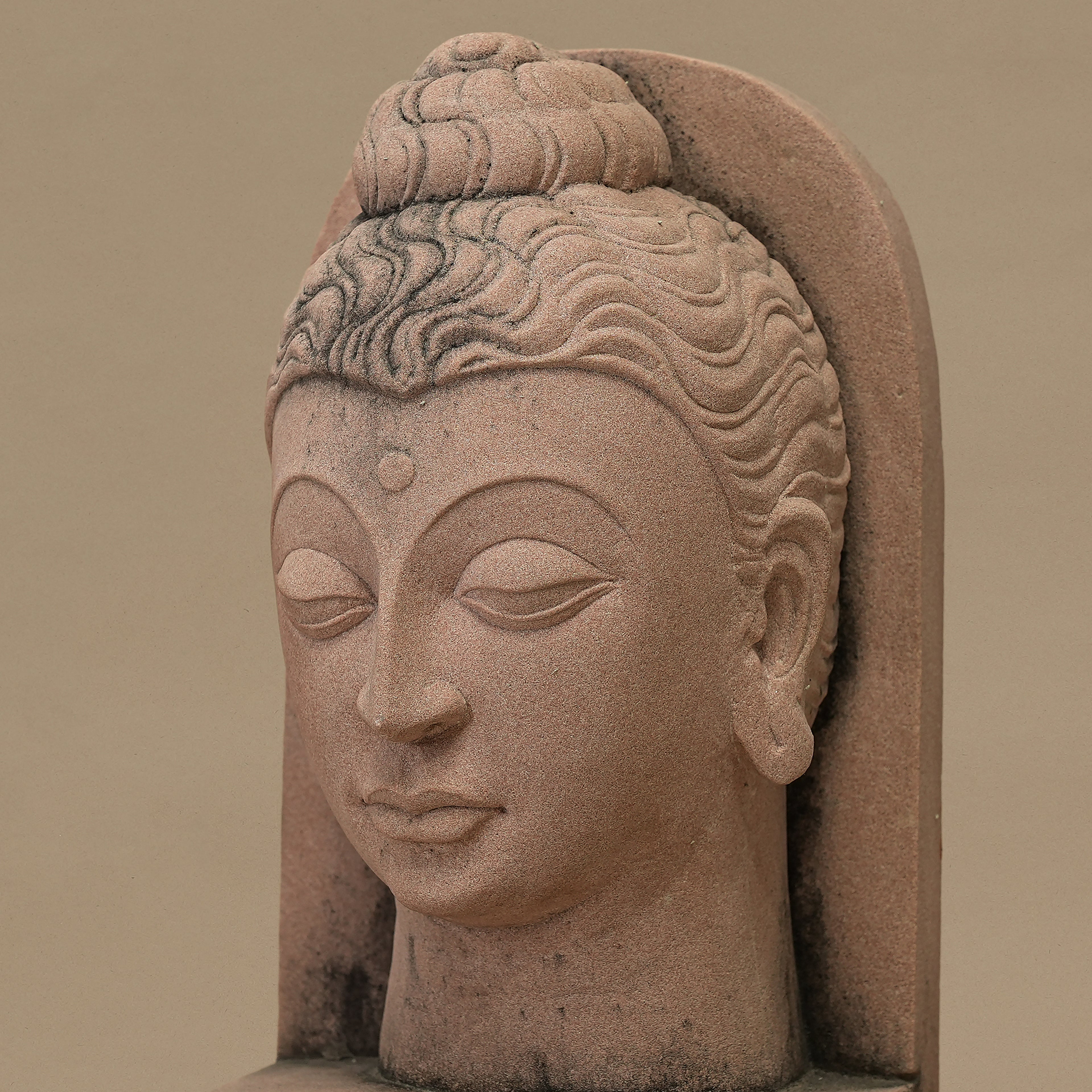 11" Lord Buddha Head | Handcrafted from Pink Sandstone