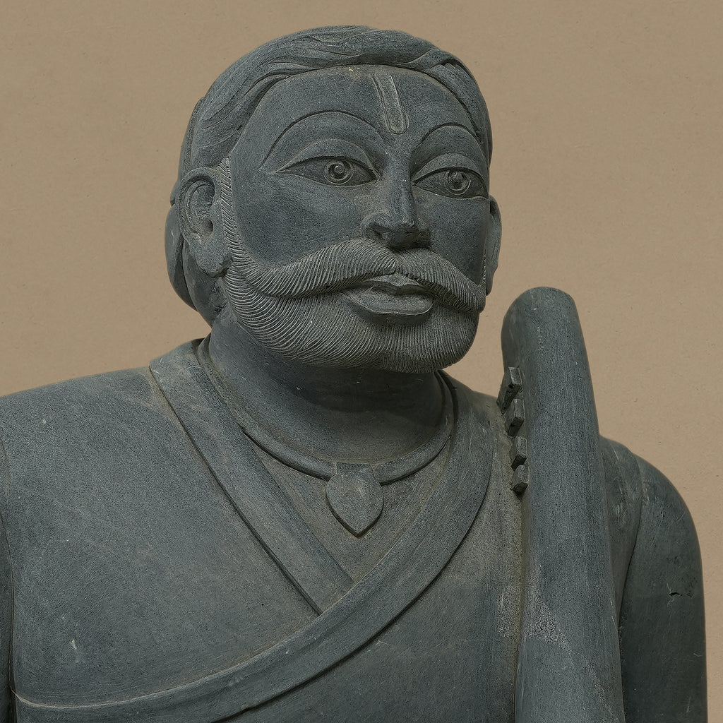 16" Tanpura-Playing Musician Statue | Handcrafted from Dungarpur Black Stone