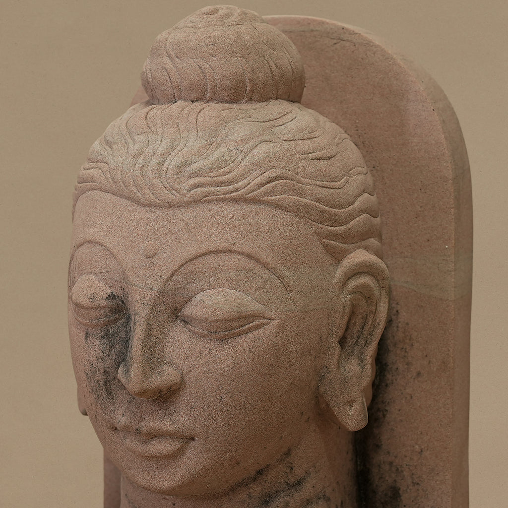 10" Lord Buddha Head | Handcrafted from Pink Sandstone