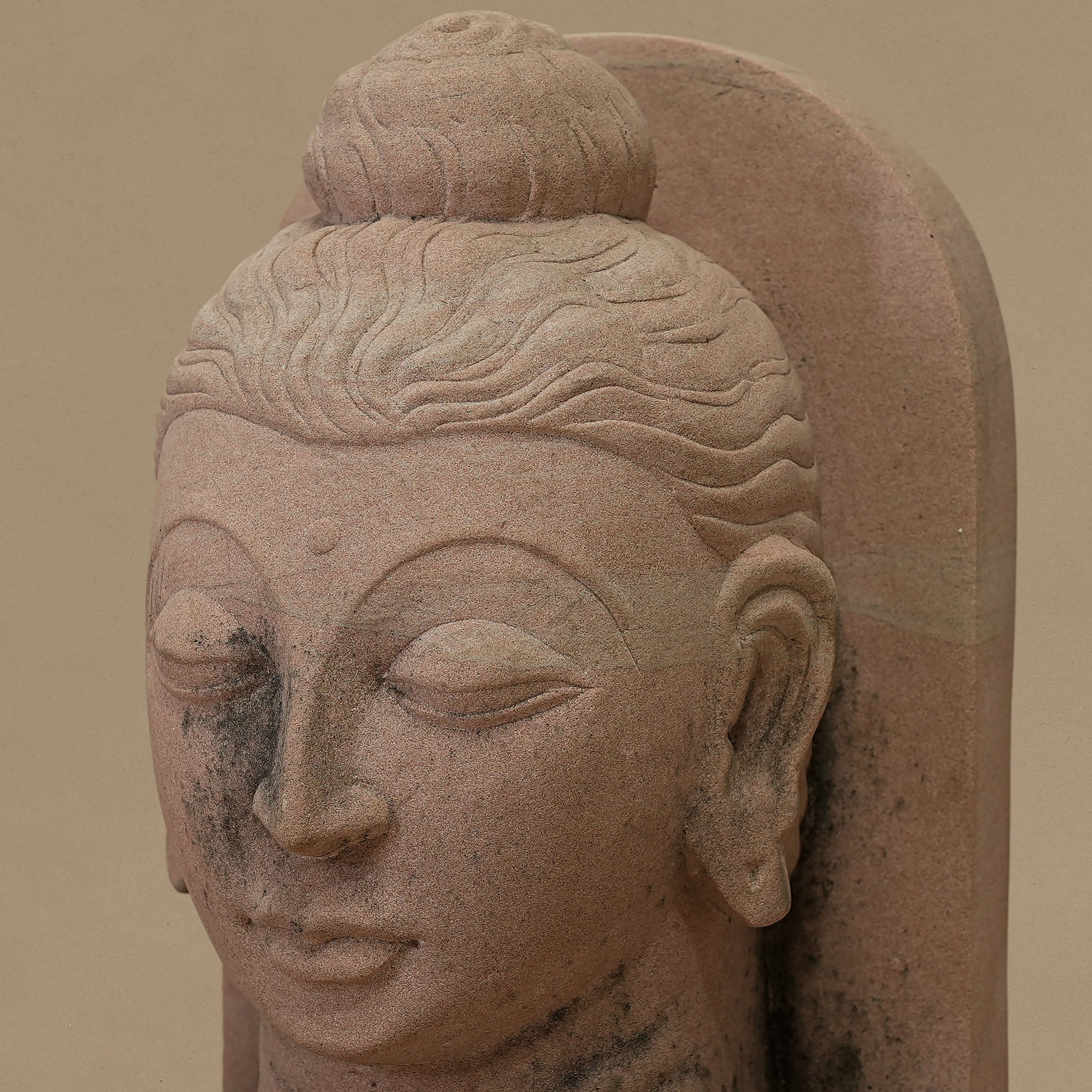 10" Lord Buddha Head | Handcrafted from Pink Sandstone