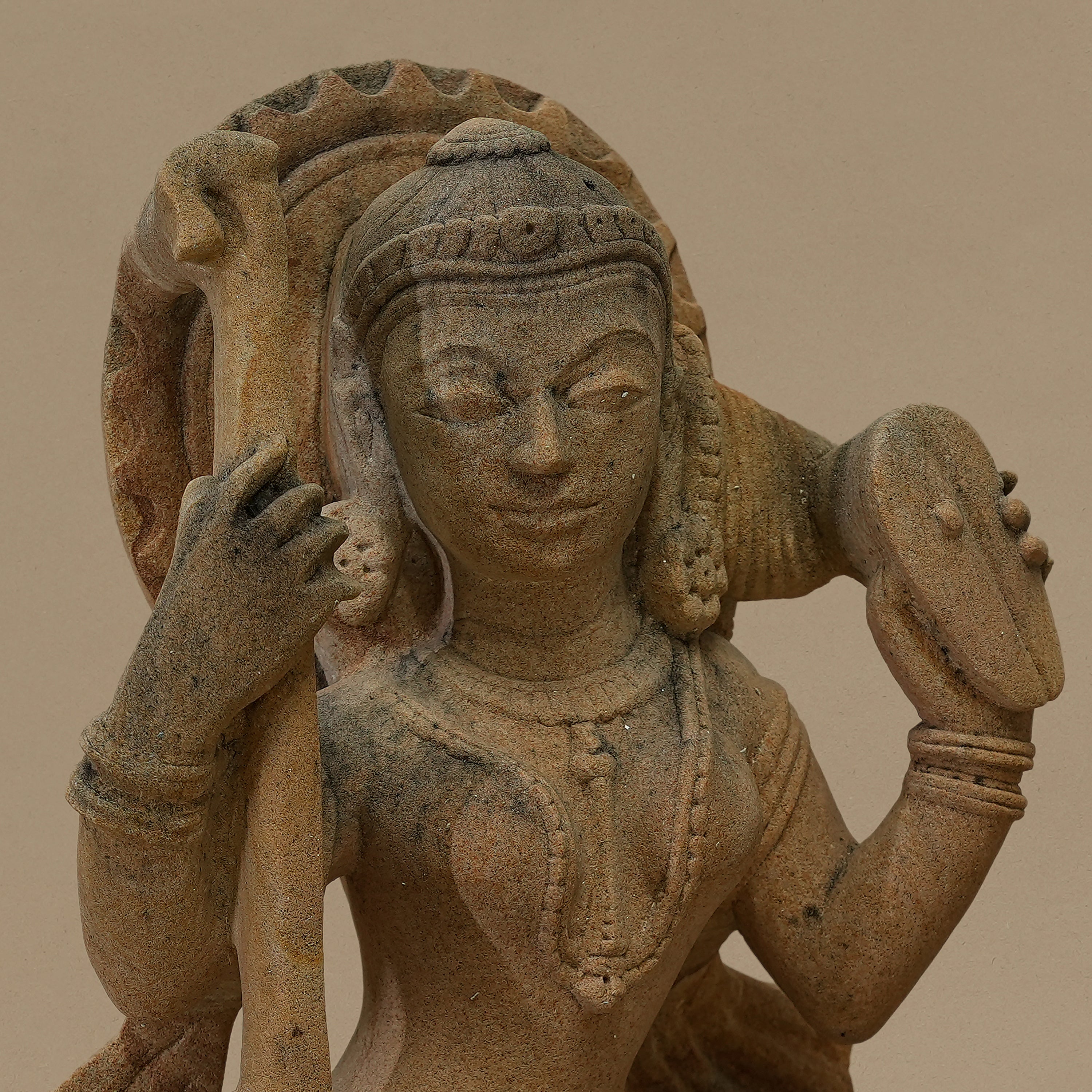 14.5" Female Musician Statue | Handcrafted from Yellow Sandstone